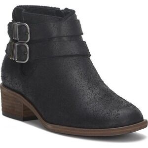 NWOB Lucky Brand Womens Befind Black Leather Buckle Ankle Boots Size 6.5 Moto